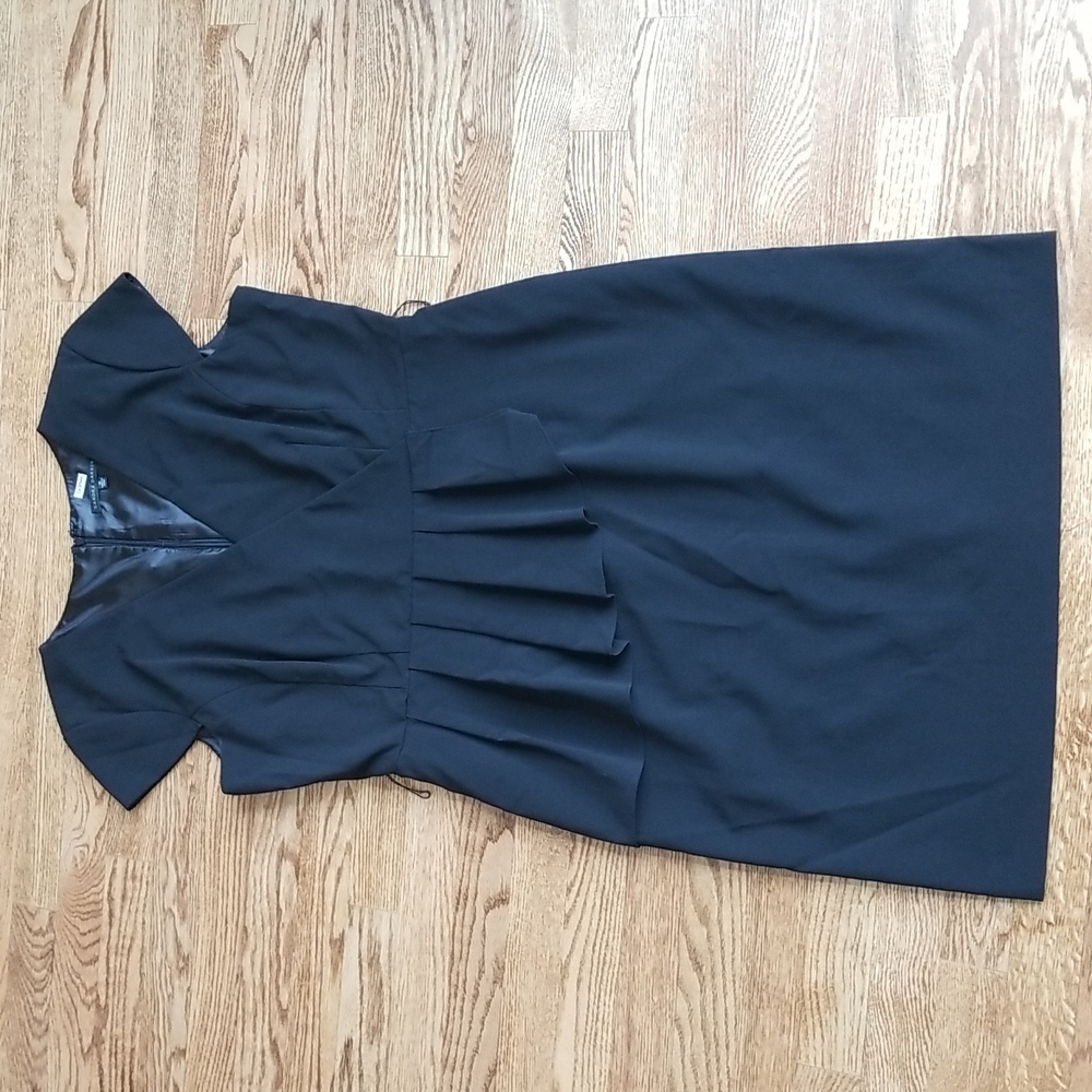 (16) Sandra Darren Rayon Blend Classic Black Ruffle Accented Dress
